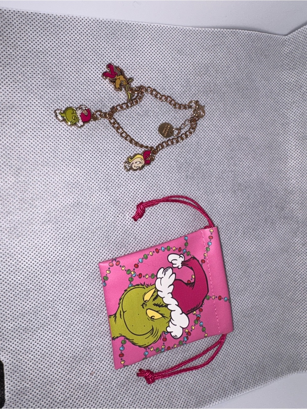 Pink Grinch Charm Bracelet and Gift Pouch